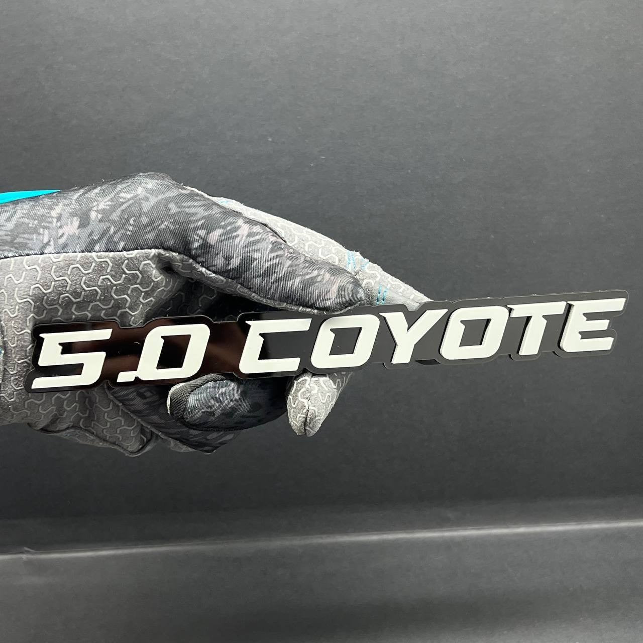 1PC 5.0 COYOTE Emblem White on Black – Acrylic Fender or Tailgate Badge