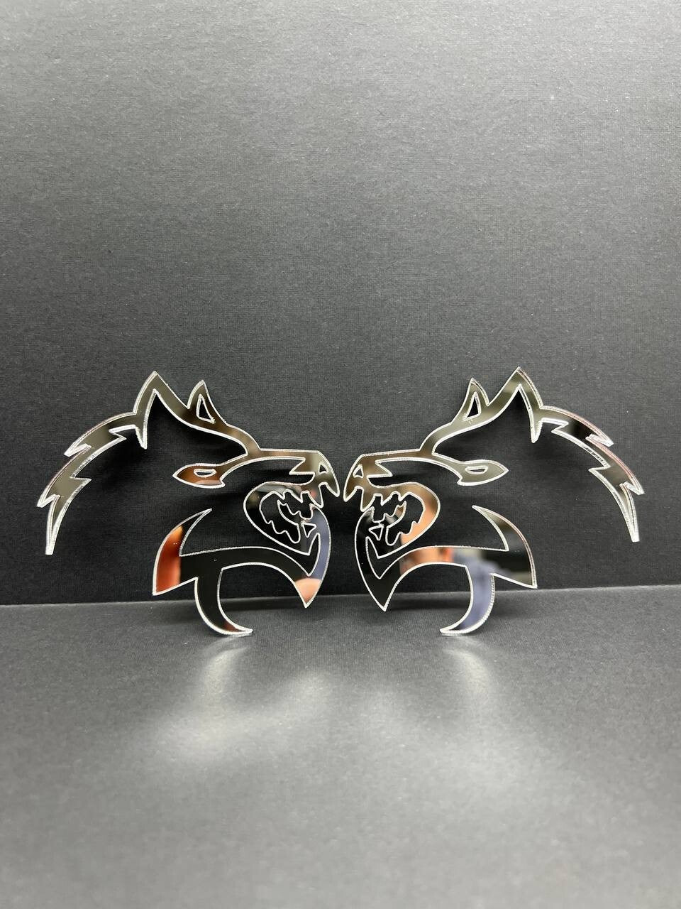 Mirror Wolf Badges Emblem Car/Truck, (2) BADGES, Fender Angry Agressive Raging