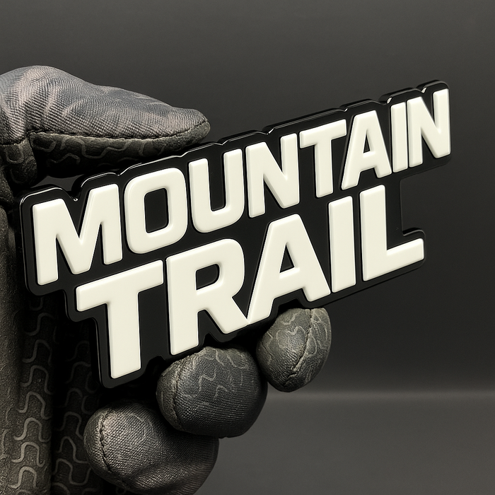 1PC MOUNTAIN TRAIL – Acrylic Tailgate or Fender Badge for Car, SUV, Truck