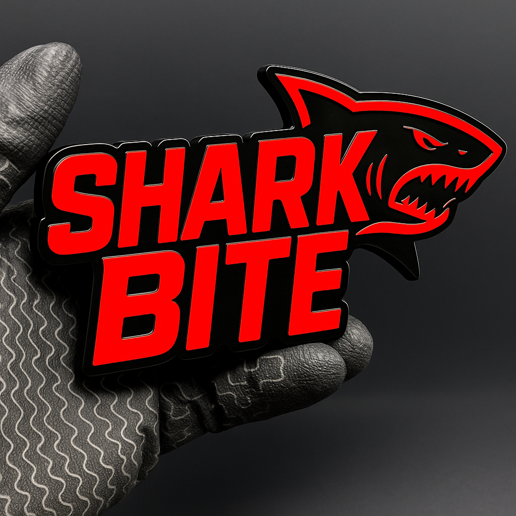 1PCS SHARK BITE 3D Emblem Badge – Multicolor Acrylic Car Fender & Trunk Decal