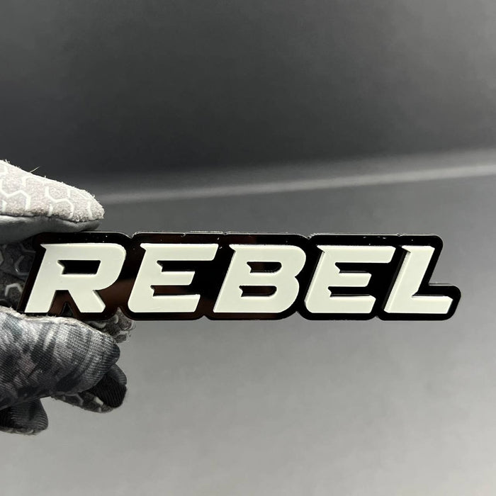 1PC REBEL Emblem Grey – 3D Acrylic Tailgate Badge Decal for Car, Truck, SUV