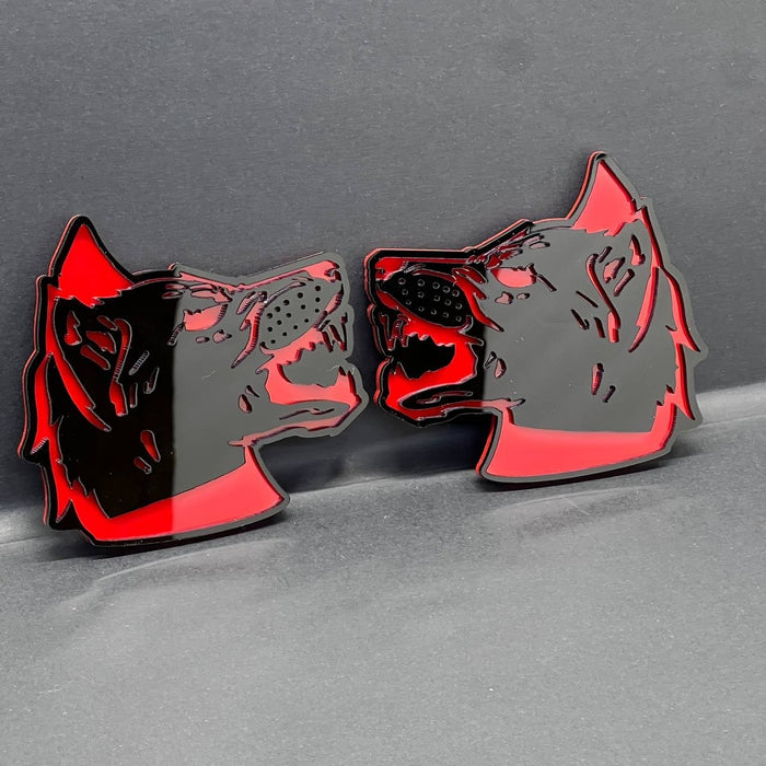 2PCS Wolf Emblem Badges Car Truck Fender Angry Aggressive Racing Style Decal