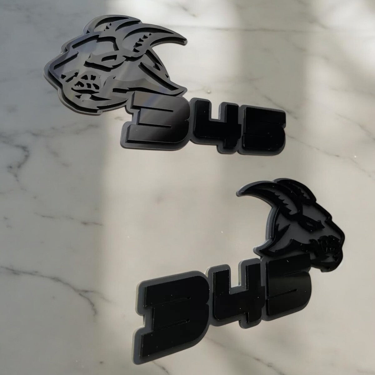 345 Angry Goat Custom Car Emblem Badge, (2) BADGES, Angry Agressive Raging