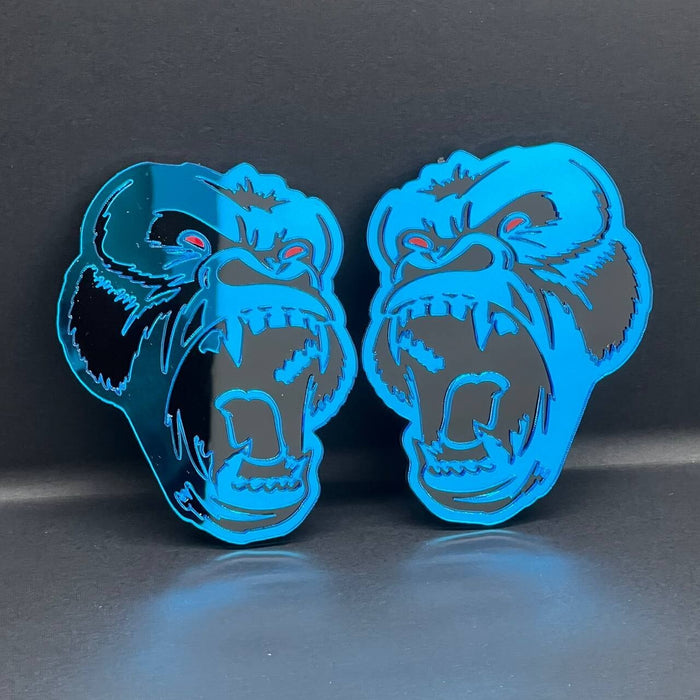 2PCS Gorilla Mirror blue Emblem Badges – Angry Fender Decals for Car/Truck