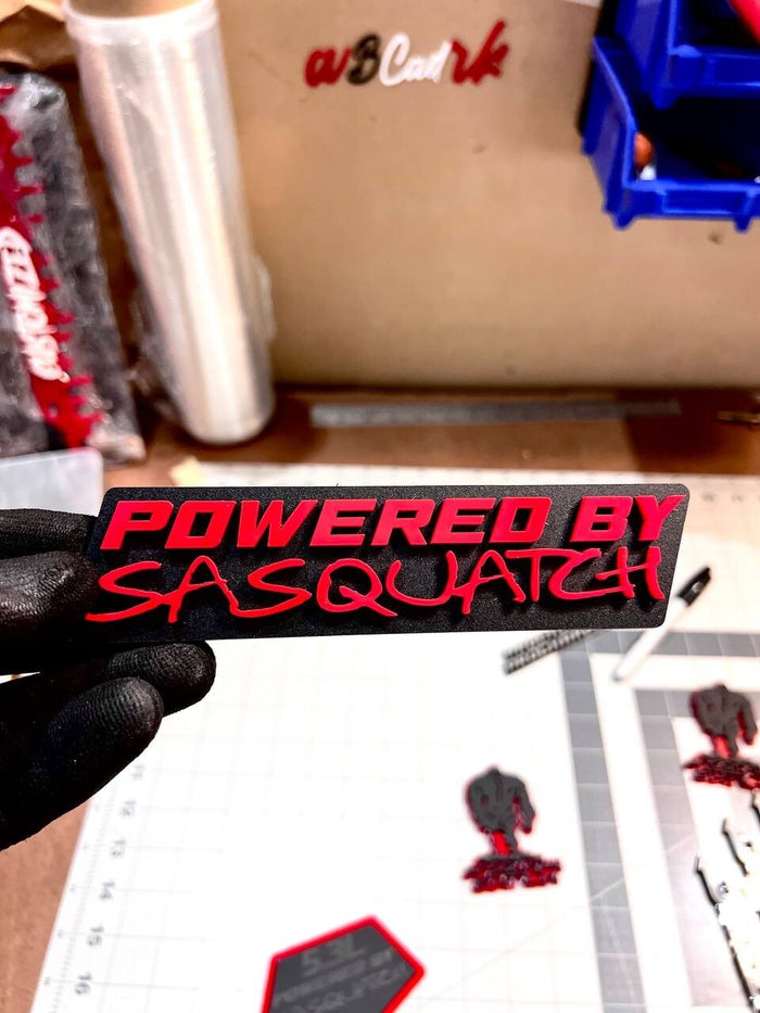 POWERED BY SASQUATCH EMBLEM BADGE QTY 1 FUNNY 3D ACRYLIC STICKER DECAL