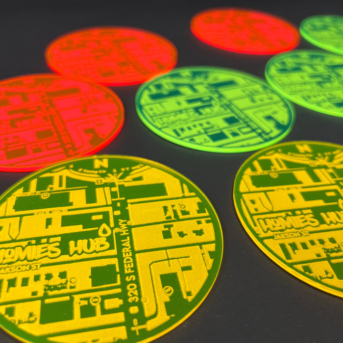 1PC Homies Hub Map Coasters 3D Acrylic Badge - Car Truck Emblem Fender Sticker