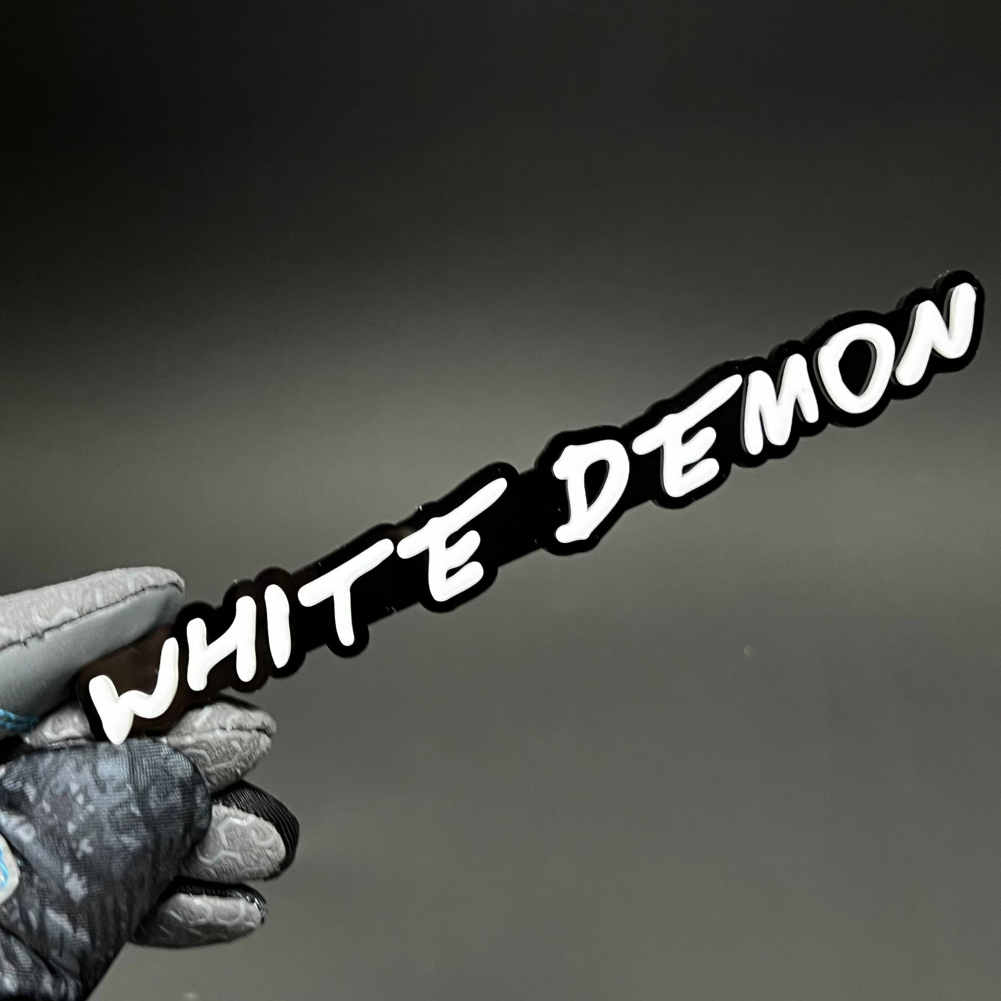 1PC WHITE DEMON 3D Acrylic Badge - Car Truck Emblem Fender Sticker