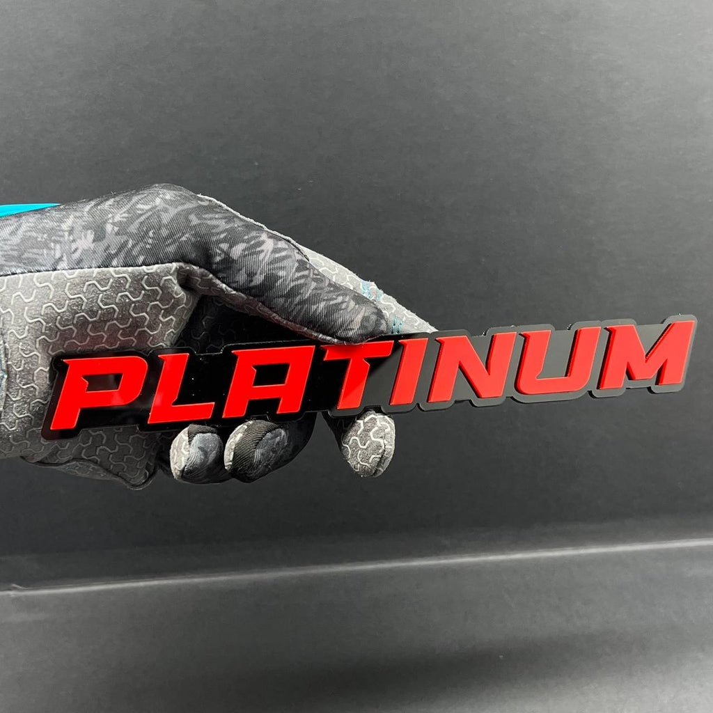 1PC PLATINUM Emblem – Red on Black 3D Acrylic Fender or Tailgate Badge for Car