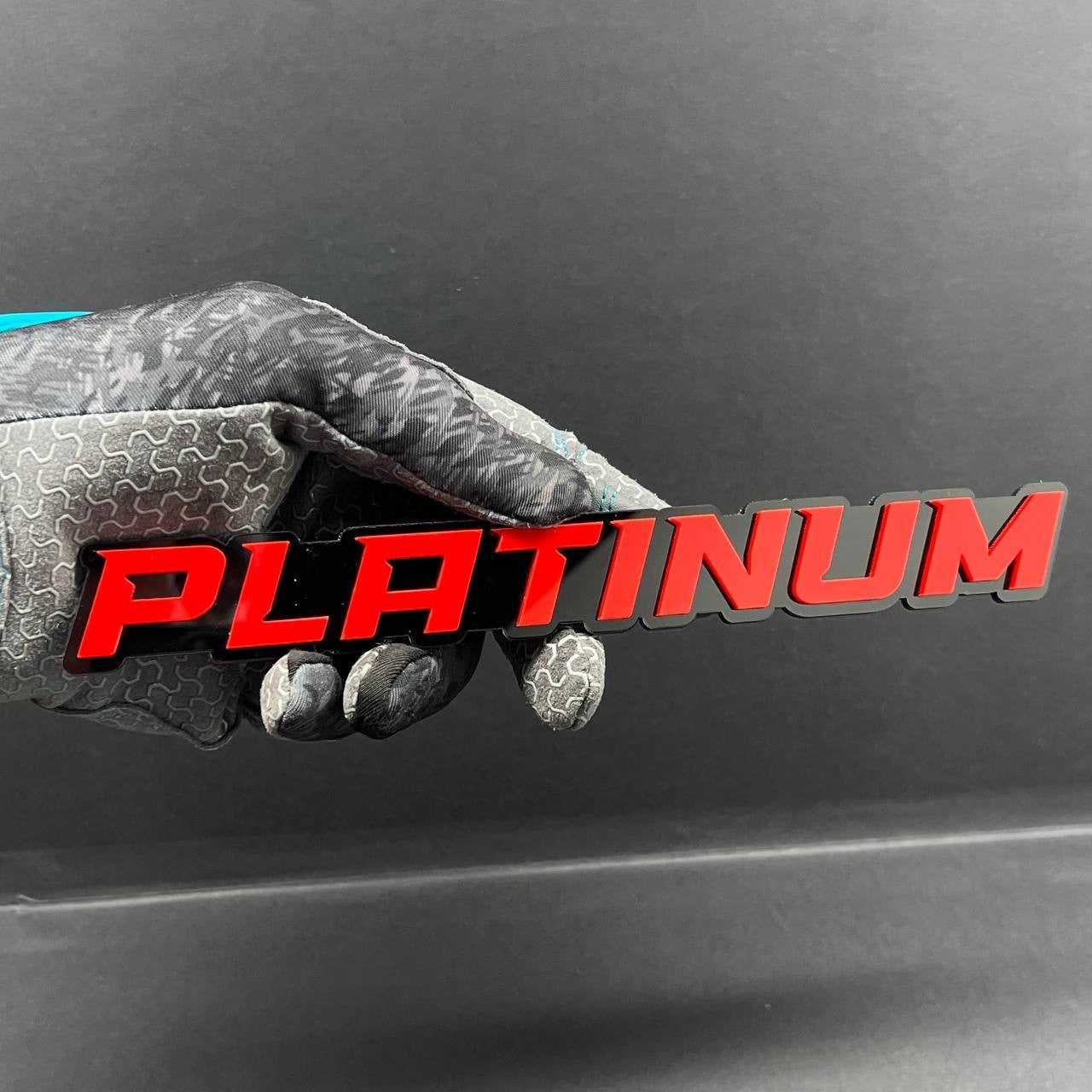 1PC PLATINUM Emblem – Red on Black 3D Acrylic Fender or Tailgate Badge for Car
