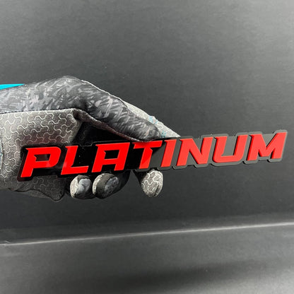 1PC PLATINUM Emblem – Red on Black 3D Acrylic Fender or Tailgate Badge for Car