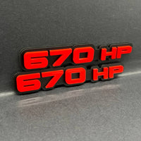 2PCS 670HP Emblems – 3D Acrylic Engine Fender Badges 670HP Pair Decals