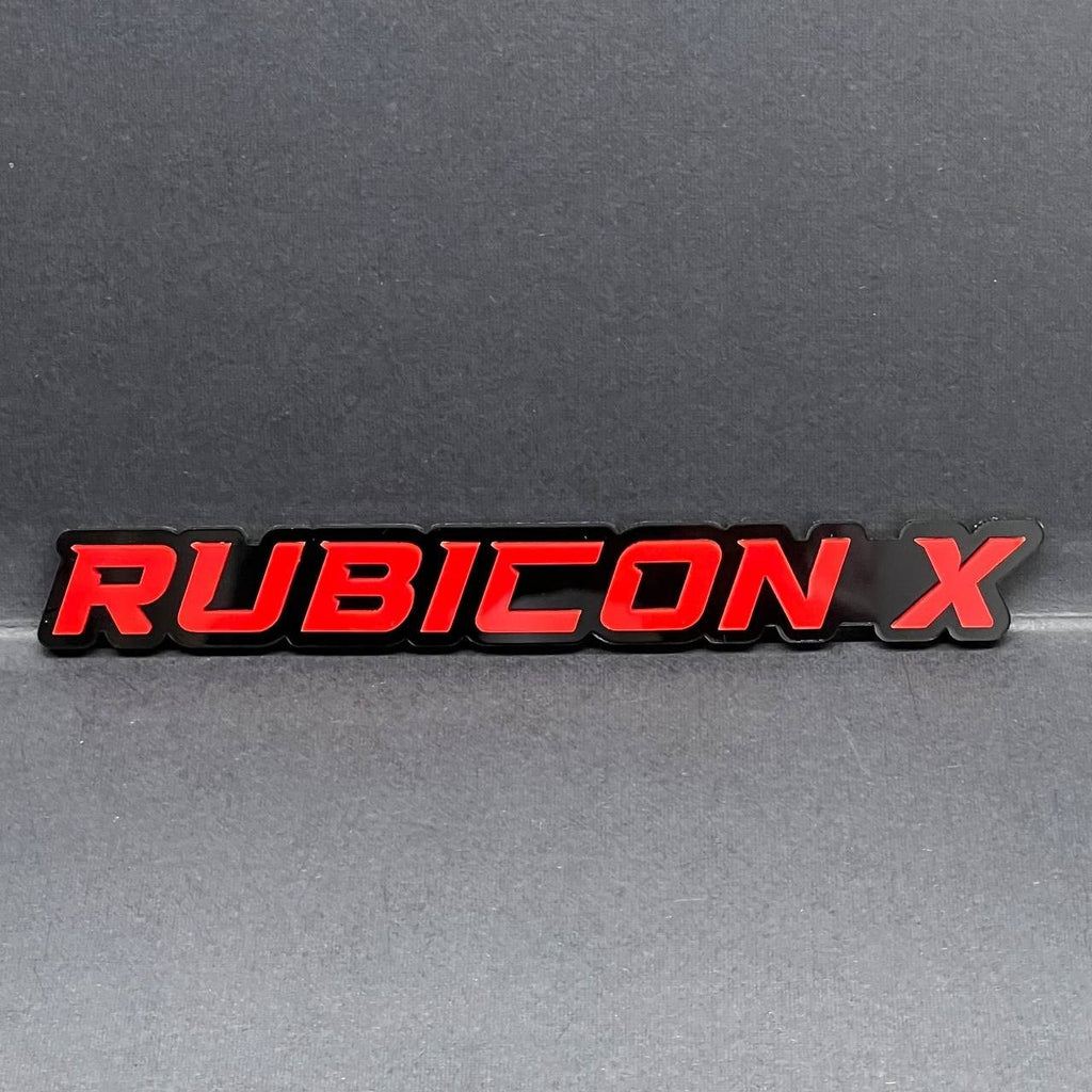 1PC Rubicon X Emblem – Red on Black 3D Acrylic Fender or Tailgate Badge for Jeep