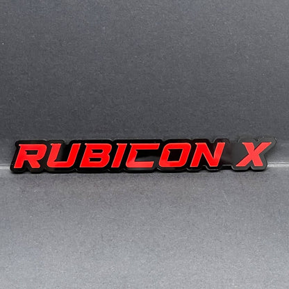 1PC Rubicon X Emblem – Red on Black 3D Acrylic Fender or Tailgate Badge for Jeep