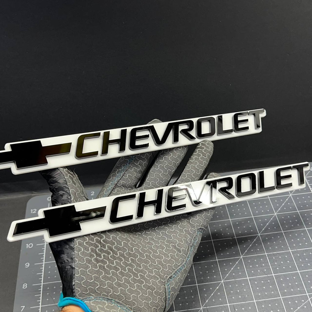 2PCS Chevrolet Emblem Badge – White & Black 3D Car Fender & Trunk Decals