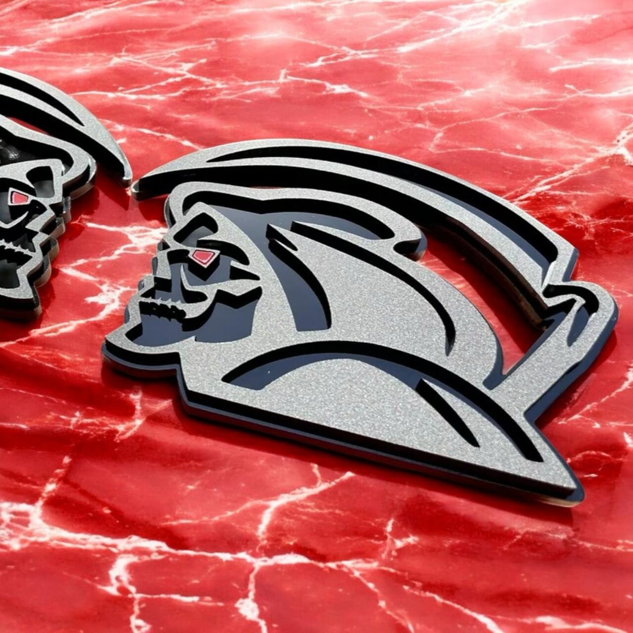 Red Eye Reaper Emblem Badge Set Matte Black Custom New