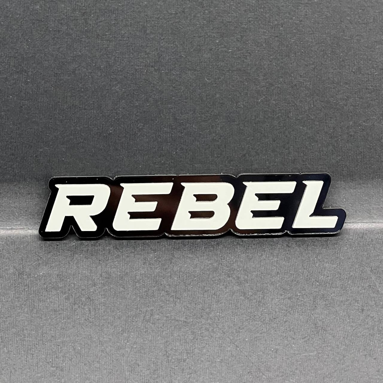 1PC REBEL Emblem Grey – 3D Acrylic Tailgate Badge Decal for Car, Truck, SUV