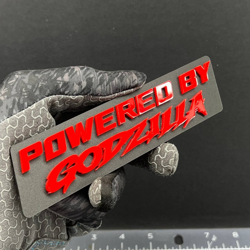 1PC POWERED BY GODZILLA Emblem – 3D Exterior Badge Decal for Trunk Fender Door