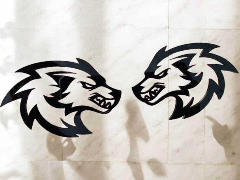 Wolf Badges Emblem Car/Truck, (2) BADGES, Fender Angry Agressive Raging