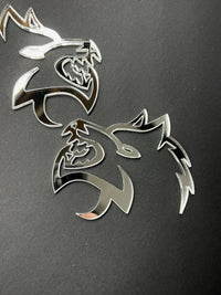 Mirror Wolf Badges Emblem Car/Truck, (2) BADGES, Fender Angry Agressive Raging