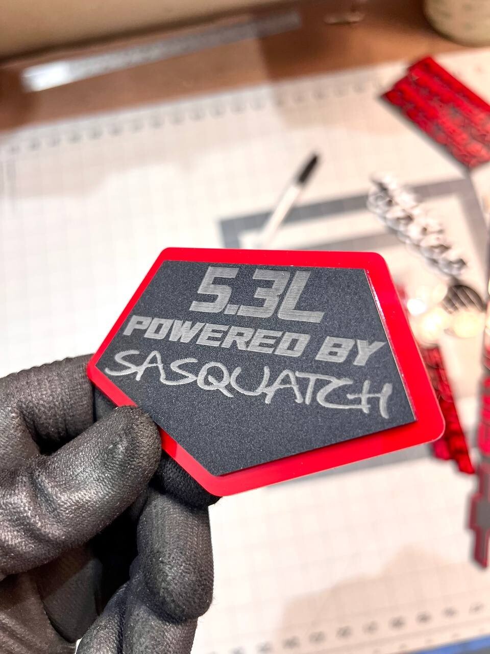 5.3L POWERED BY SASQUATCH EMBLEM QTY 1 ENGINE BADGE 3D ACRYLIC STICKER DECAL
