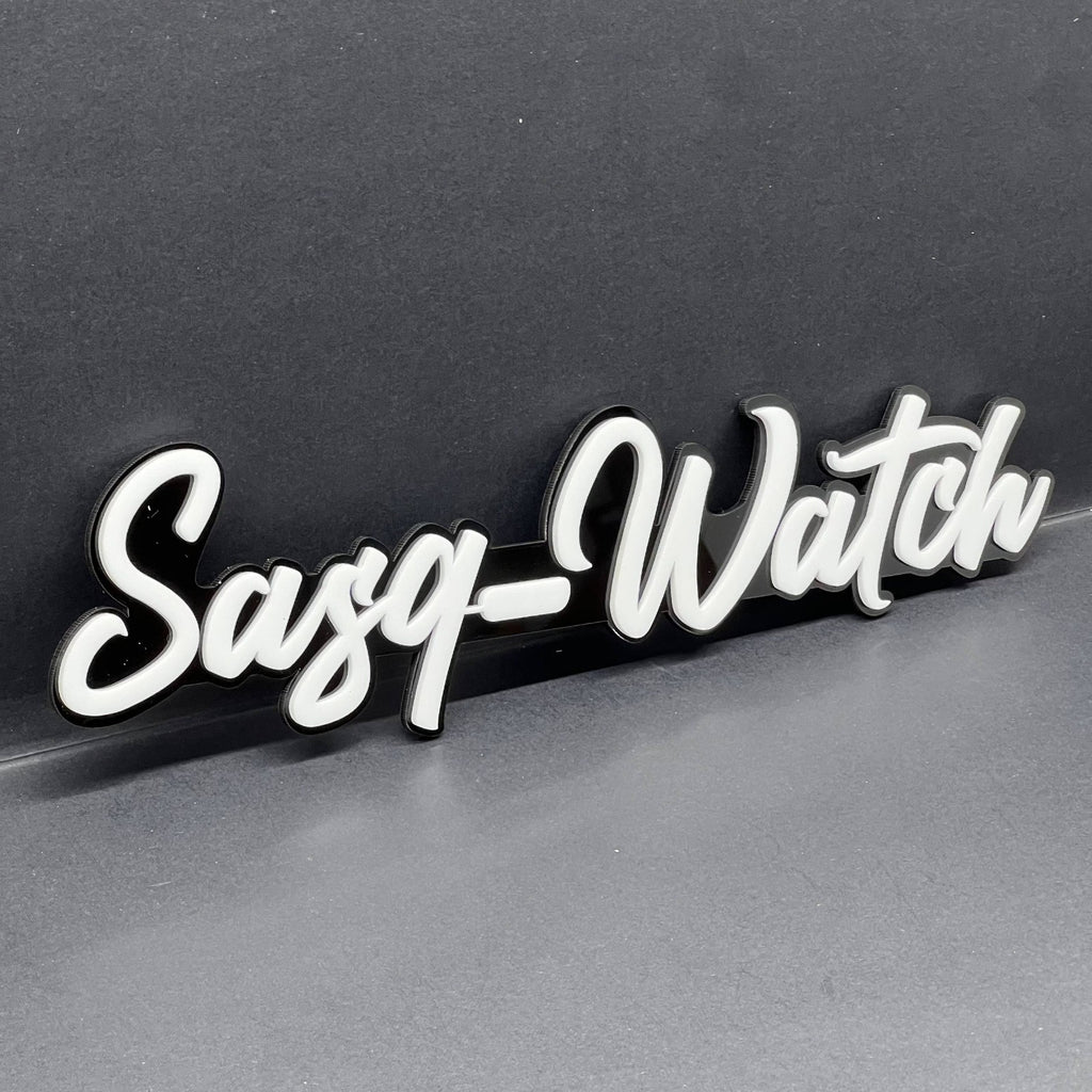 1PCS SASQ-WATCH Emblem – Custom 3D Multicolor Acrylic Car Exterior Badge