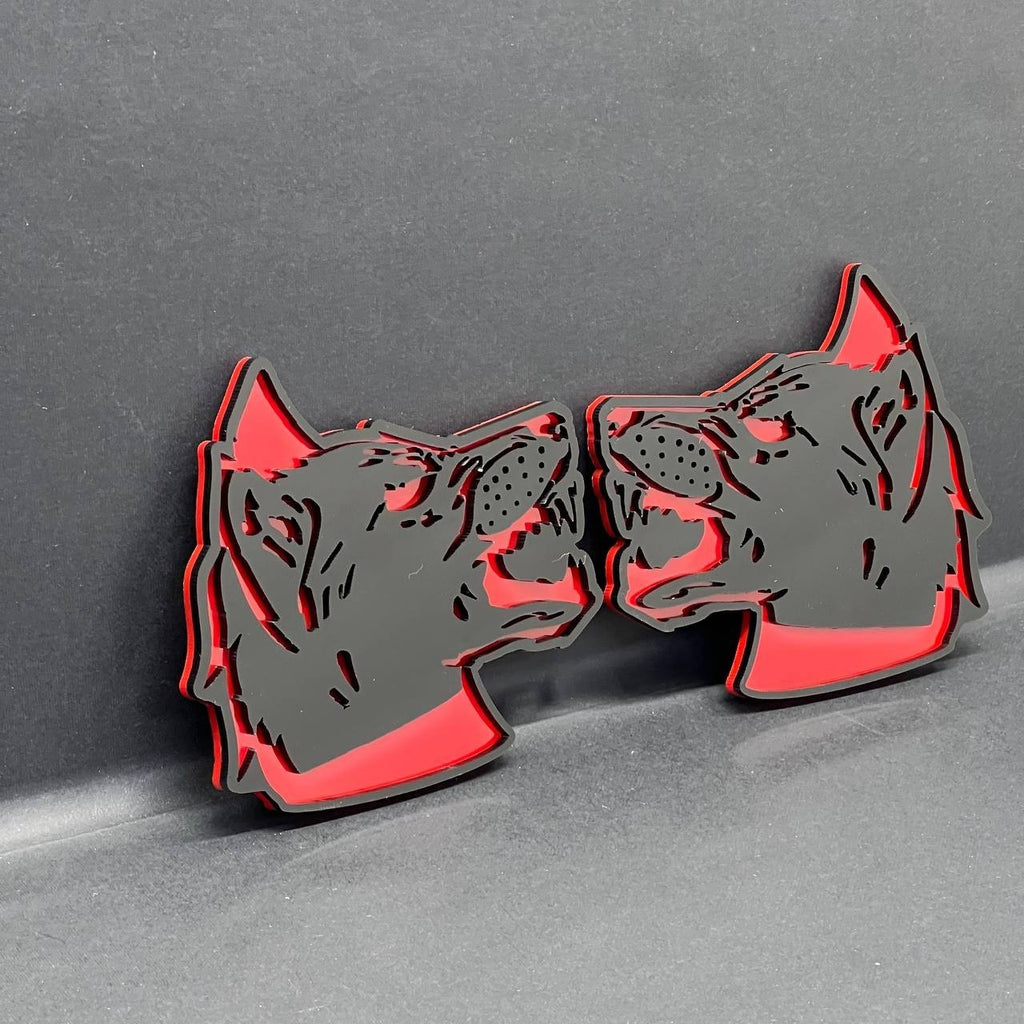 2PCS Wolf Emblem Badges Car Truck Fender Angry Aggressive Racing Style Decal