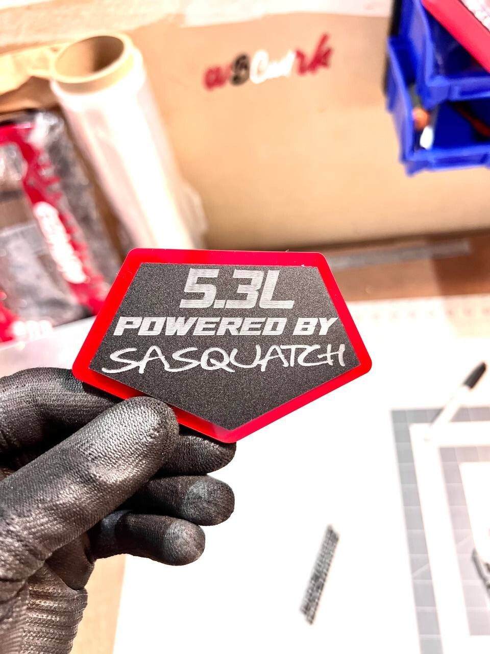 5.3L POWERED BY SASQUATCH EMBLEM QTY 1 ENGINE BADGE 3D ACRYLIC STICKER DECAL