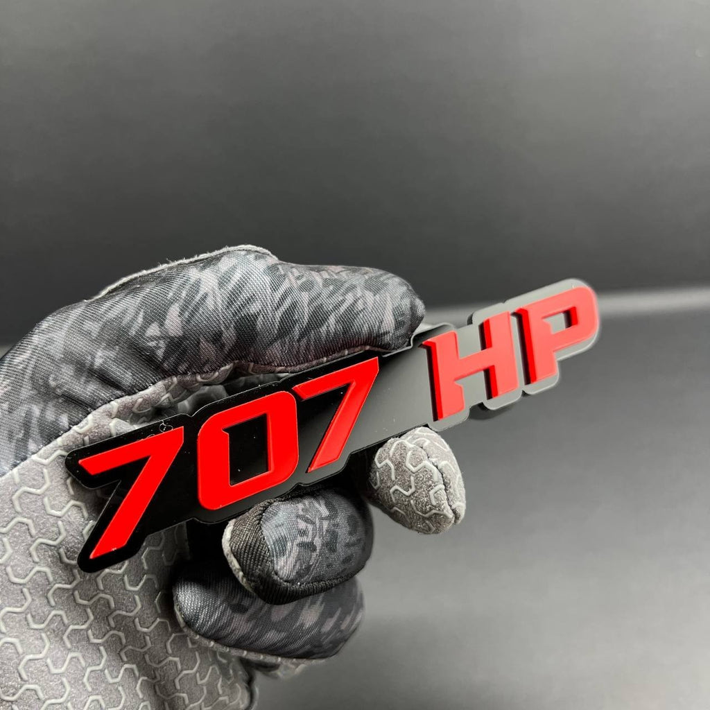 707HP EMBLEMS QTY 2 FENDER EXTERIOR 707HP ENGINE BADGE PAIR 3D ACRYLIC DECAL