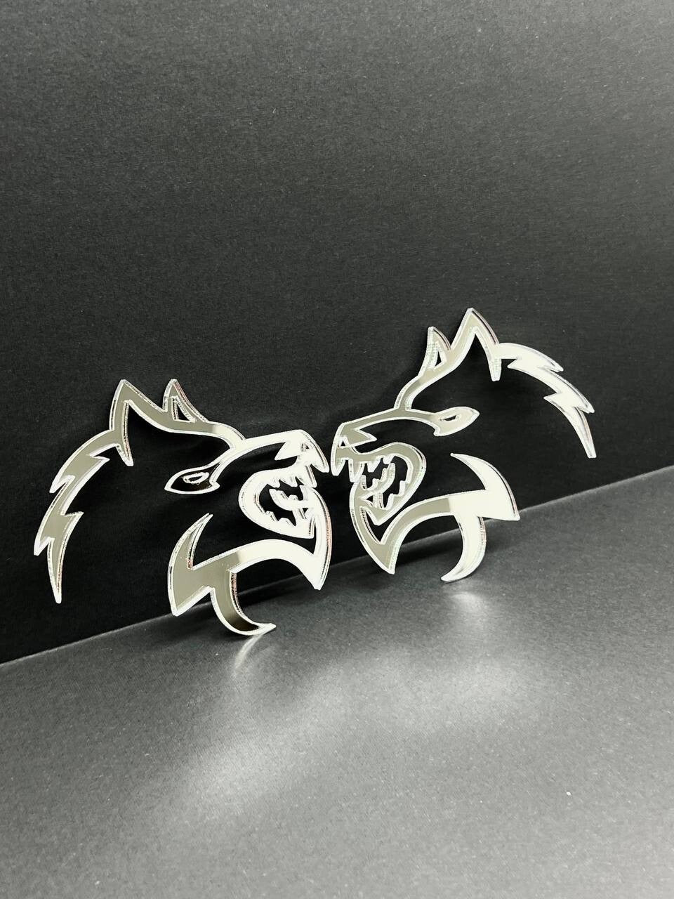 Mirror Wolf Badges Emblem Car/Truck, (2) BADGES, Fender Angry Agressive Raging