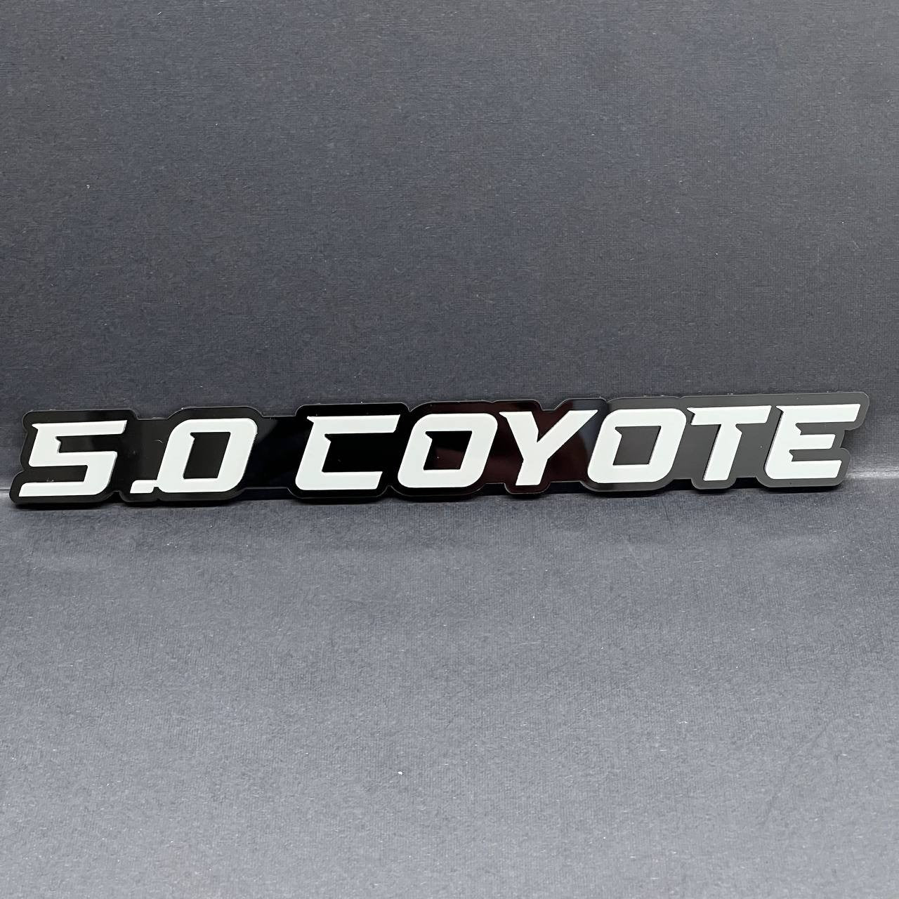 1PC 5.0 COYOTE Emblem White on Black – Acrylic Fender or Tailgate Badge