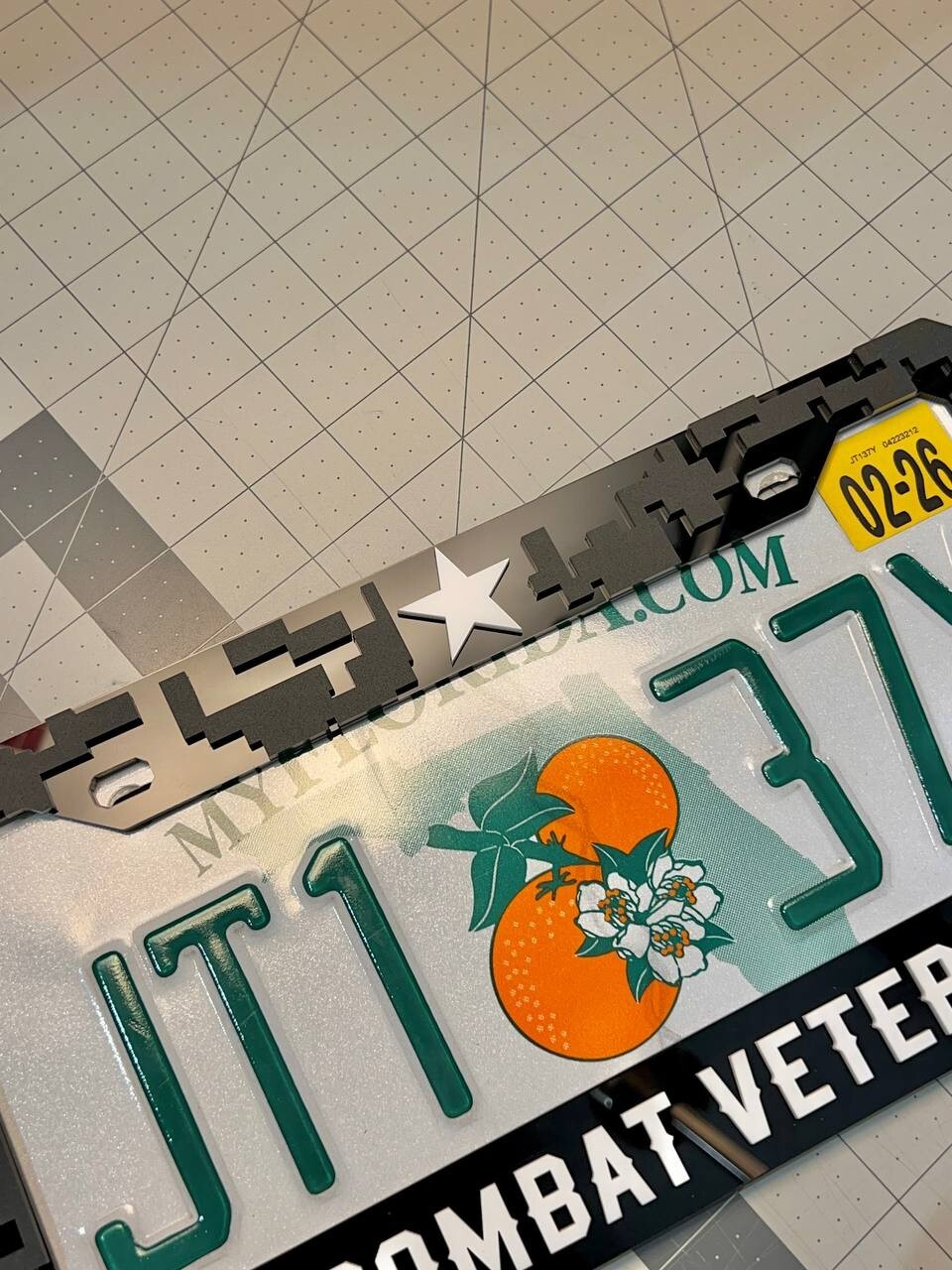 COMBAT VETERAN Black License Plate Frame Cover, Frame, car frame