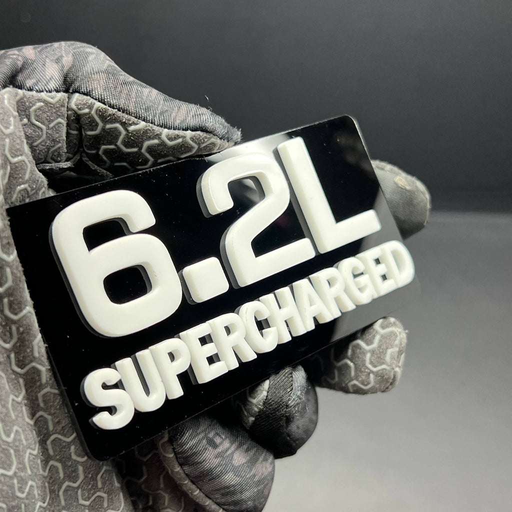1PC 6.2L SUPERCHARGED – Acrylic Tailgate or Fender Badge for Car, SUV, Truck