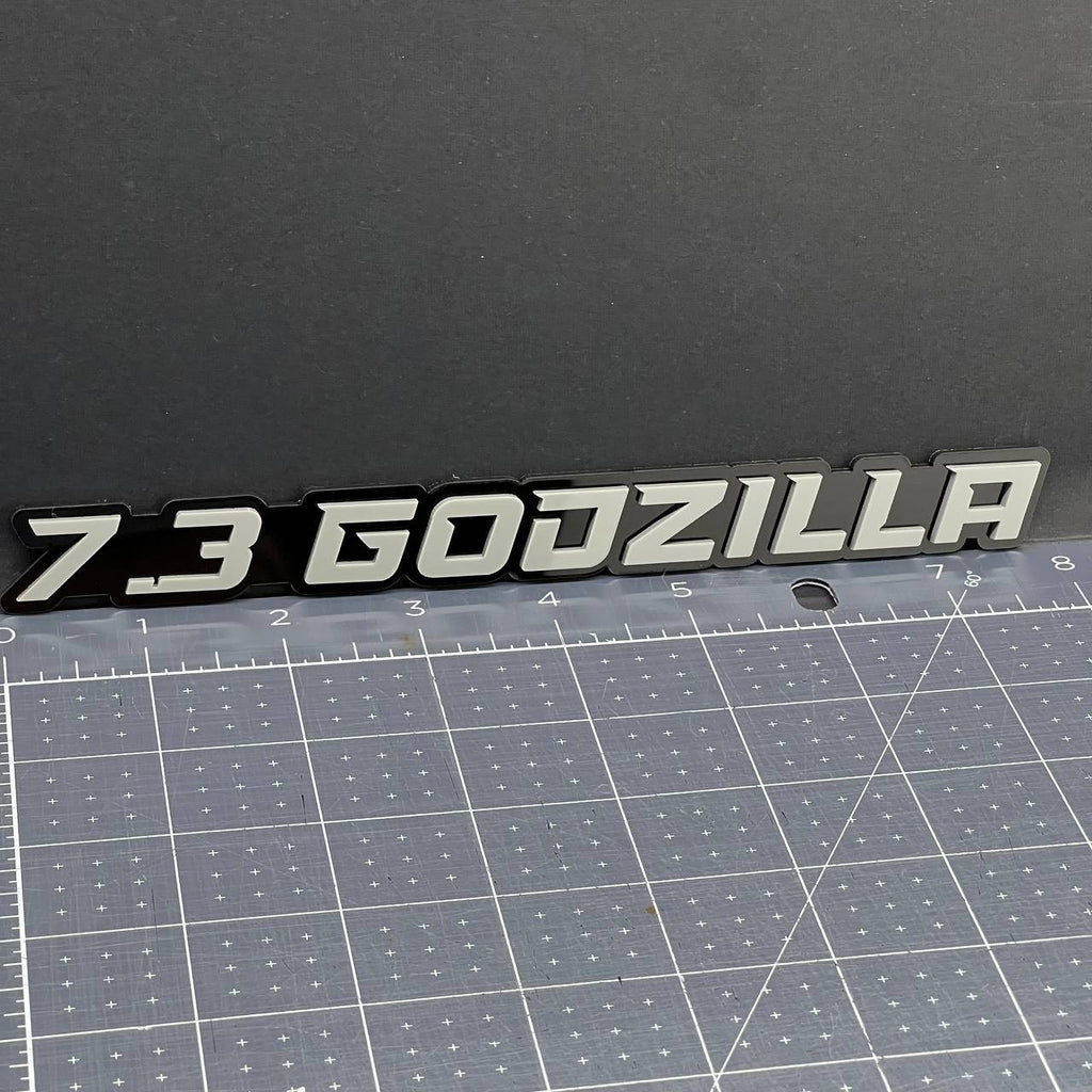2PCS 7.3L GODZILLA Emblems Grey – 3D Fender Badges for Ford Engine Truck or SUV