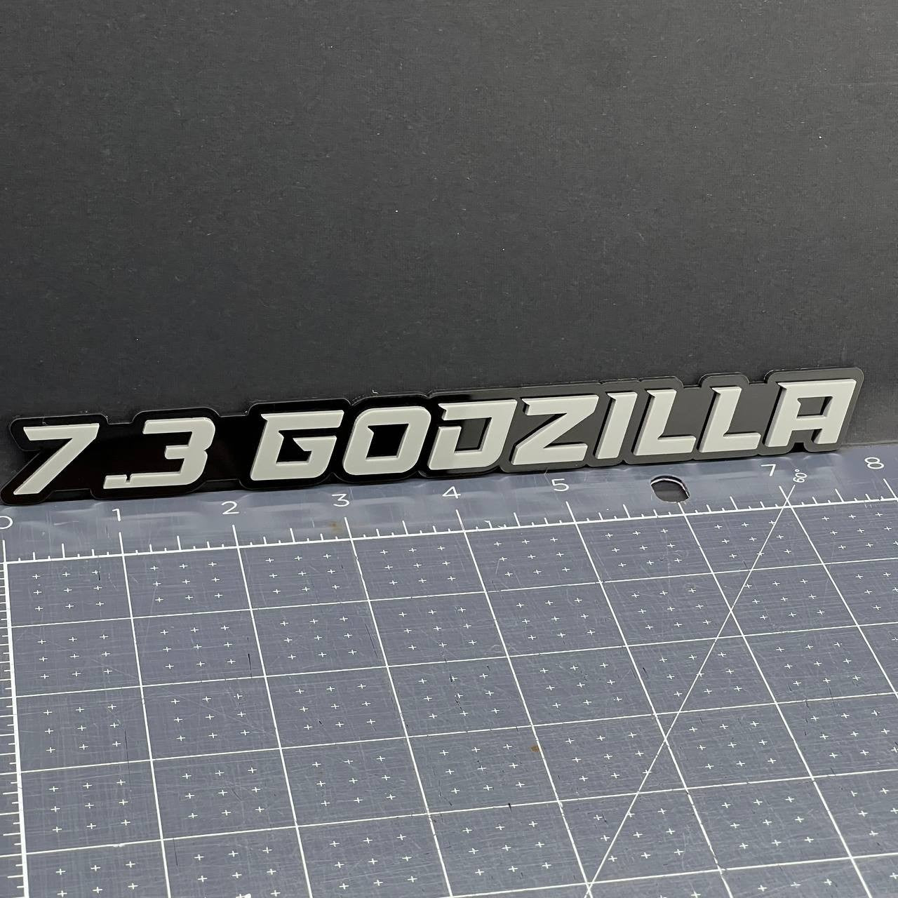 2PCS 7.3L GODZILLA Emblems Grey – 3D Fender Badges for Ford Engine Truck or SUV