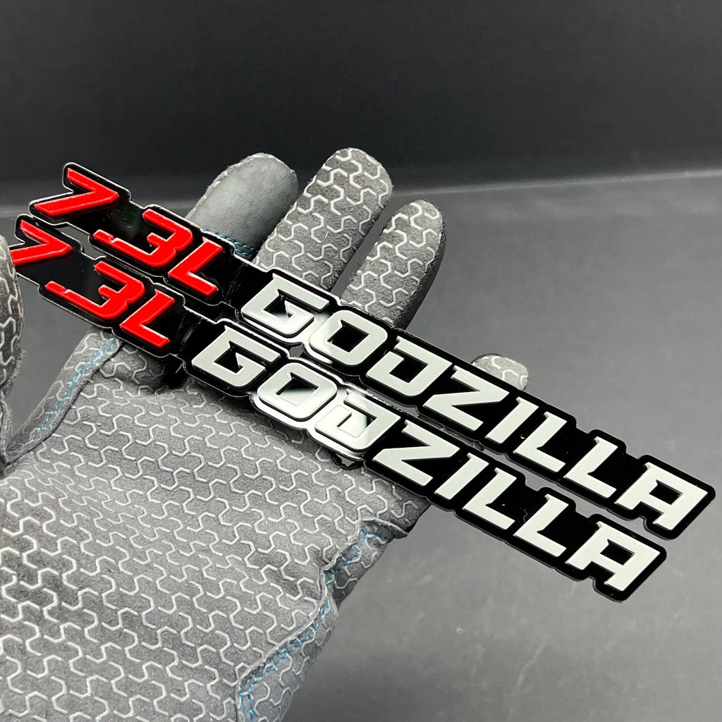 2PCS 7.3L GODZILLA 3D Emblems – Fender Badges for Ford Engine Truck & SUV