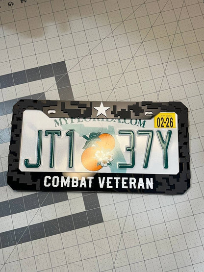 COMBAT VETERAN Black License Plate Frame Cover, Frame, car frame