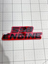 598 ENGINE EMBLEMS QTY 2 FENDER EXTERIOR 598 ENGINE BADGE PAIR 3D ACRYLIC DECAL