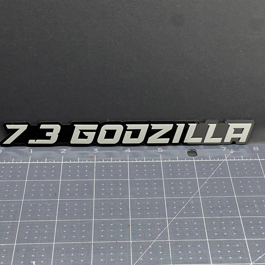 2PCS 7.3L GODZILLA Emblems Grey – 3D Fender Badges for Ford Engine Truck or SUV