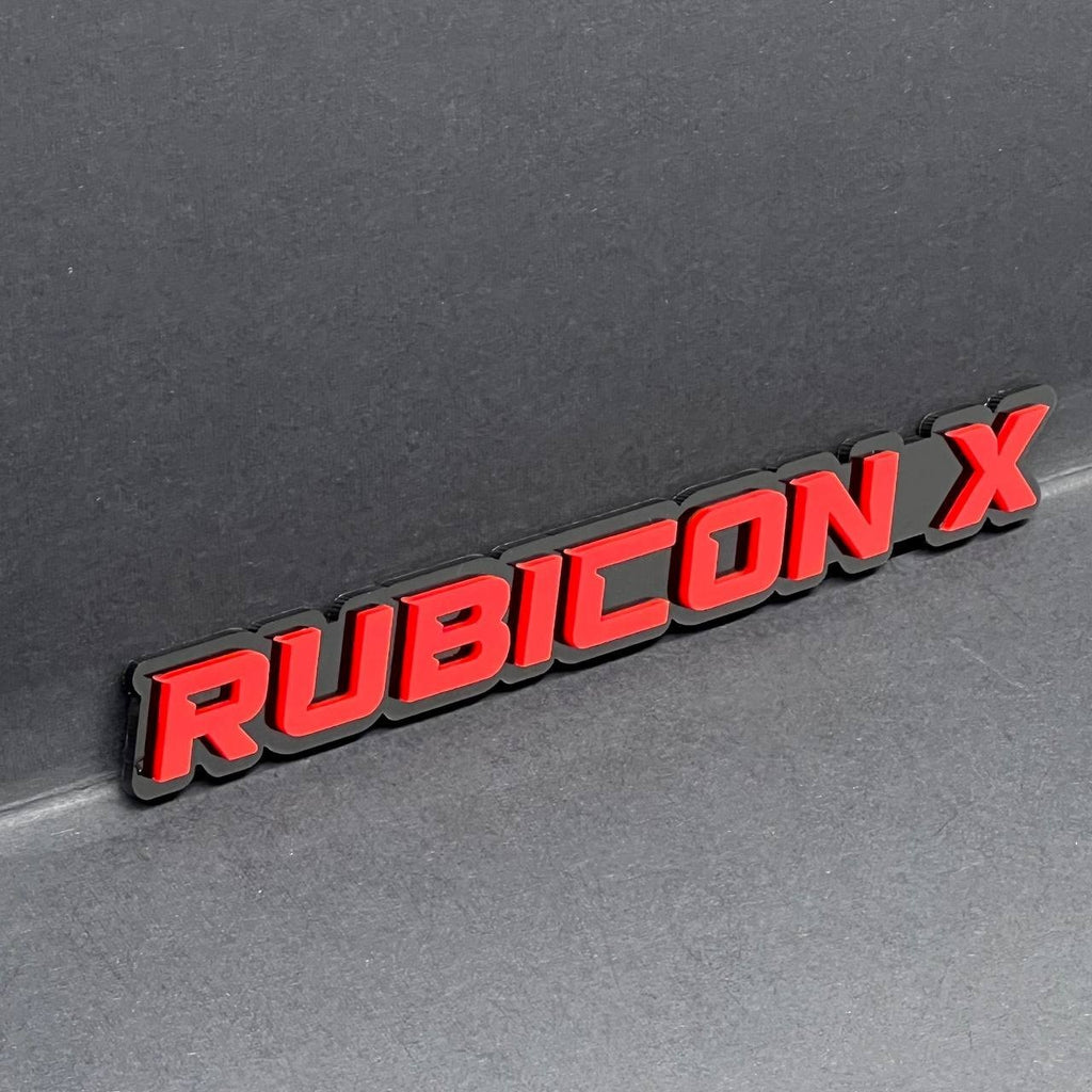 1PC Rubicon X Emblem – Red on Black 3D Acrylic Fender or Tailgate Badge for Jeep