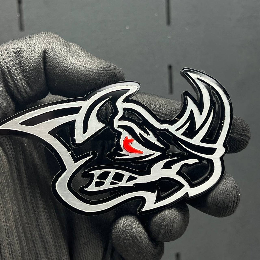 2PCS Rhino Red Eye Emblems – Angry Aggressive 3D Fender Car & Truck Badges
