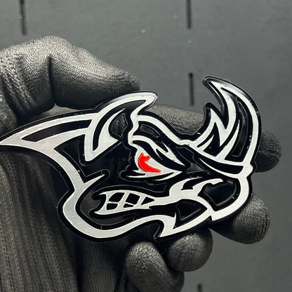 2PCS Rhino Red Eye Emblems – Angry Aggressive 3D Fender Car & Truck Badges
