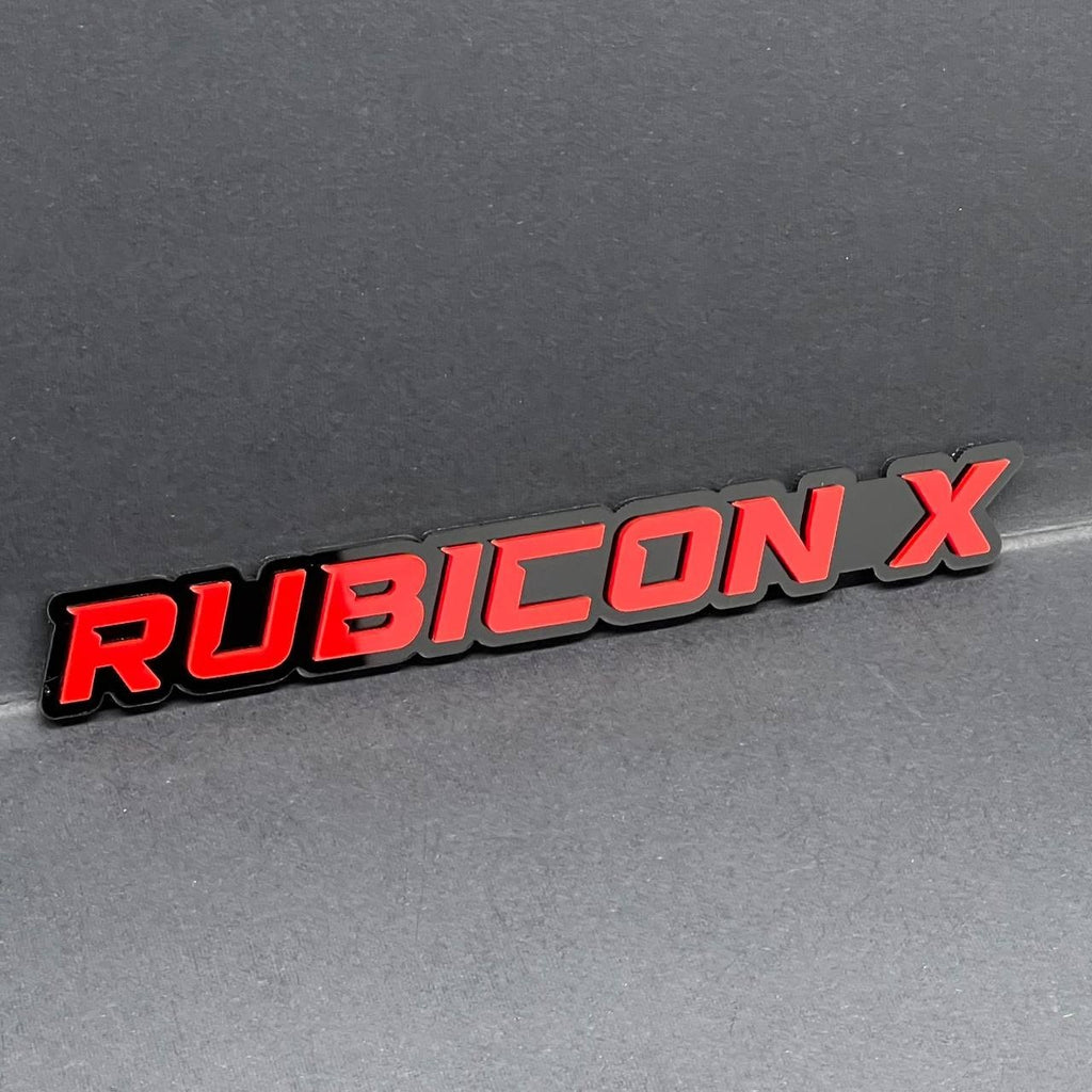 1PC Rubicon X Emblem – Red on Black 3D Acrylic Fender or Tailgate Badge for Jeep