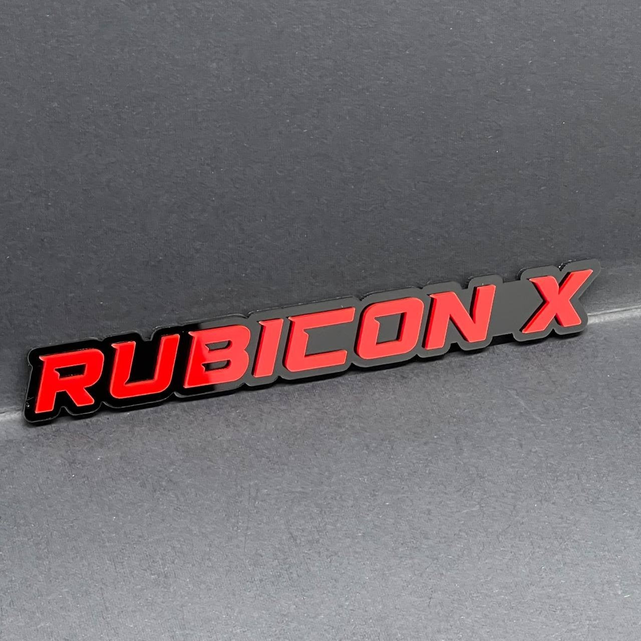 1PC Rubicon X Emblem – Red on Black 3D Acrylic Fender or Tailgate Badge for Jeep