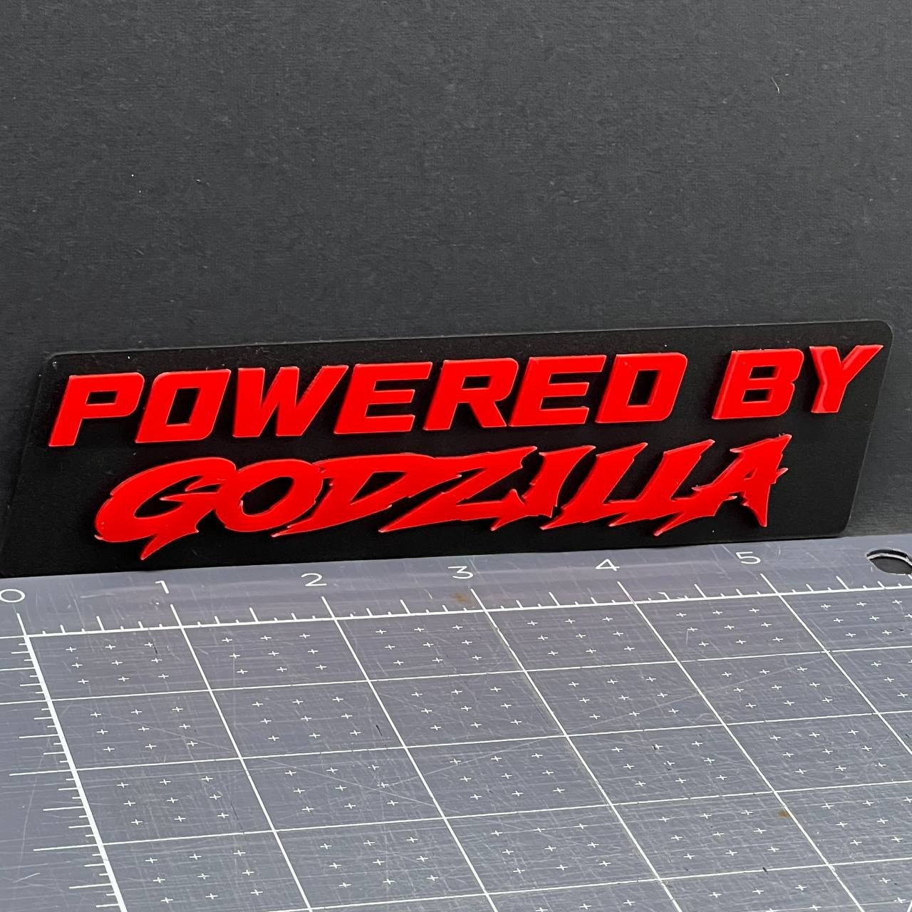 1PC POWERED BY GODZILLA Emblem – 3D Exterior Badge Decal for Trunk Fender Door