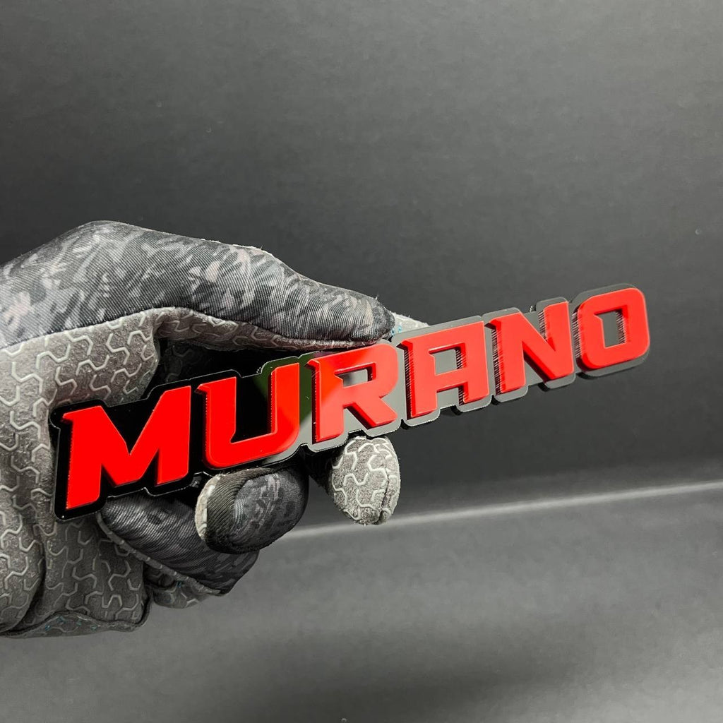1PC MURANO Emblem – Red on Black 3D Acrylic Fender or Tailgate Badge for Car