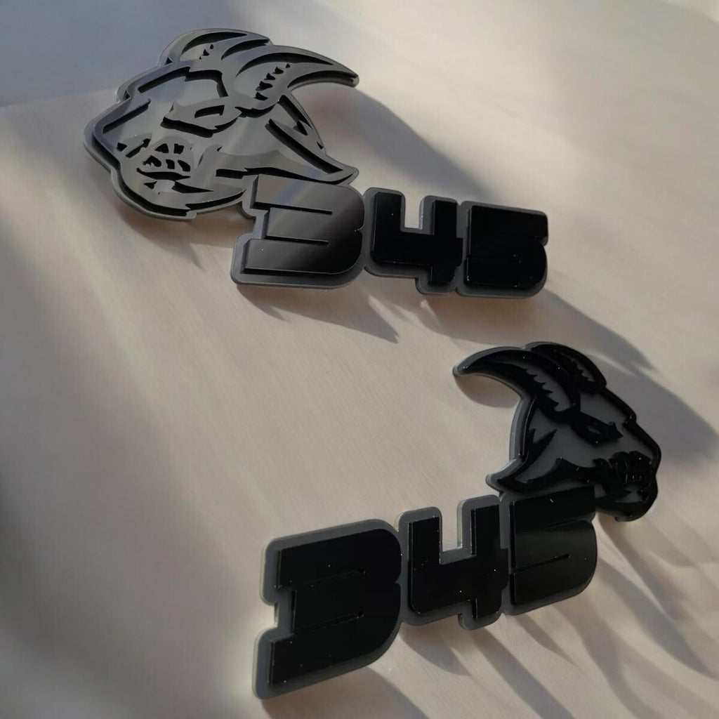 345 Angry Goat Custom Car Emblem Badge, (2) BADGES, Angry Agressive Raging