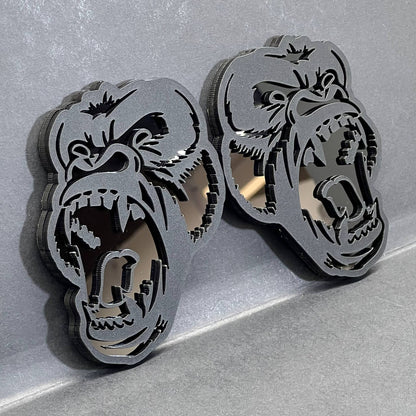 2PCS Gorilla Emblems – Durable Angry 3D Acrylic Fender Badges for Vehicles