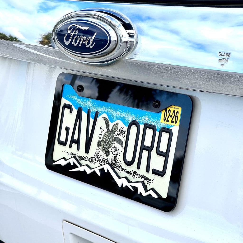 MOUNTAINS COLOR CHOICE LICENSE PLATE FRAME-HIKING-MOUNTAINS-CAMPING