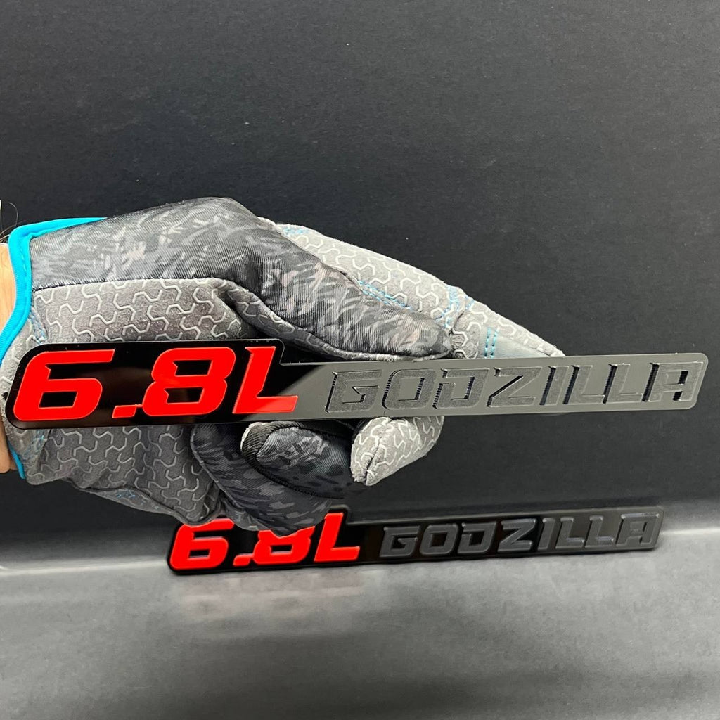 6.8L GODZILLA EMBLEMS QTY 2 FENDER EXTERIOR 6.8L ENGINE BADGE PAIR 3D EMBLEMS