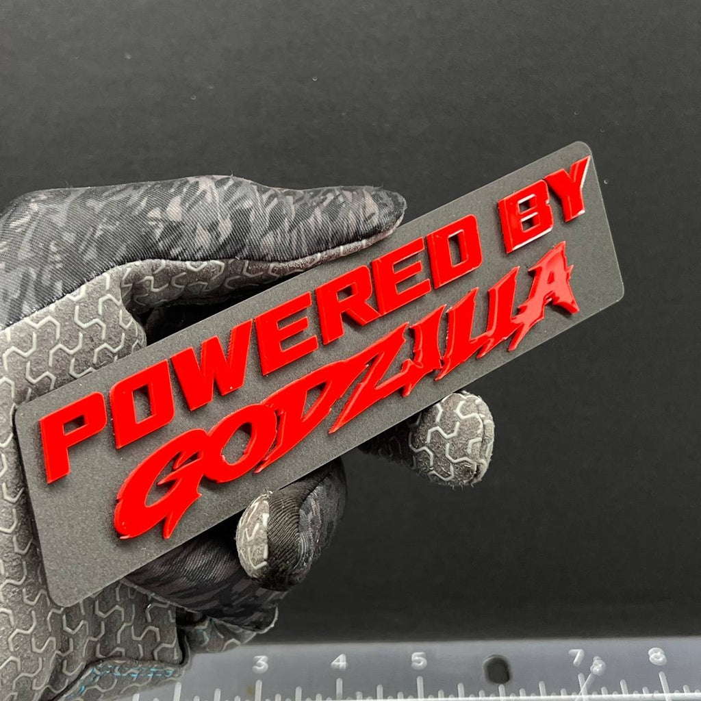 1PC POWERED BY GODZILLA Emblem – 3D Exterior Badge Decal for Trunk Fender Door